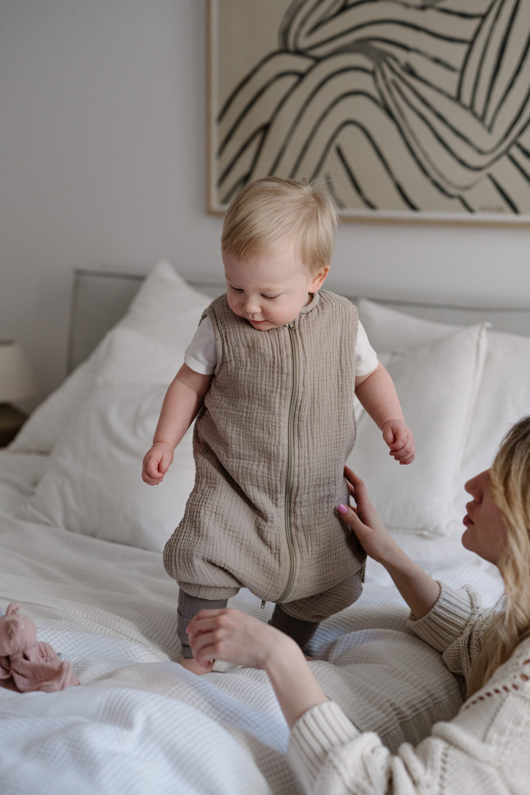 Muślinowy śpiworek z nogawkami - Dark Beige