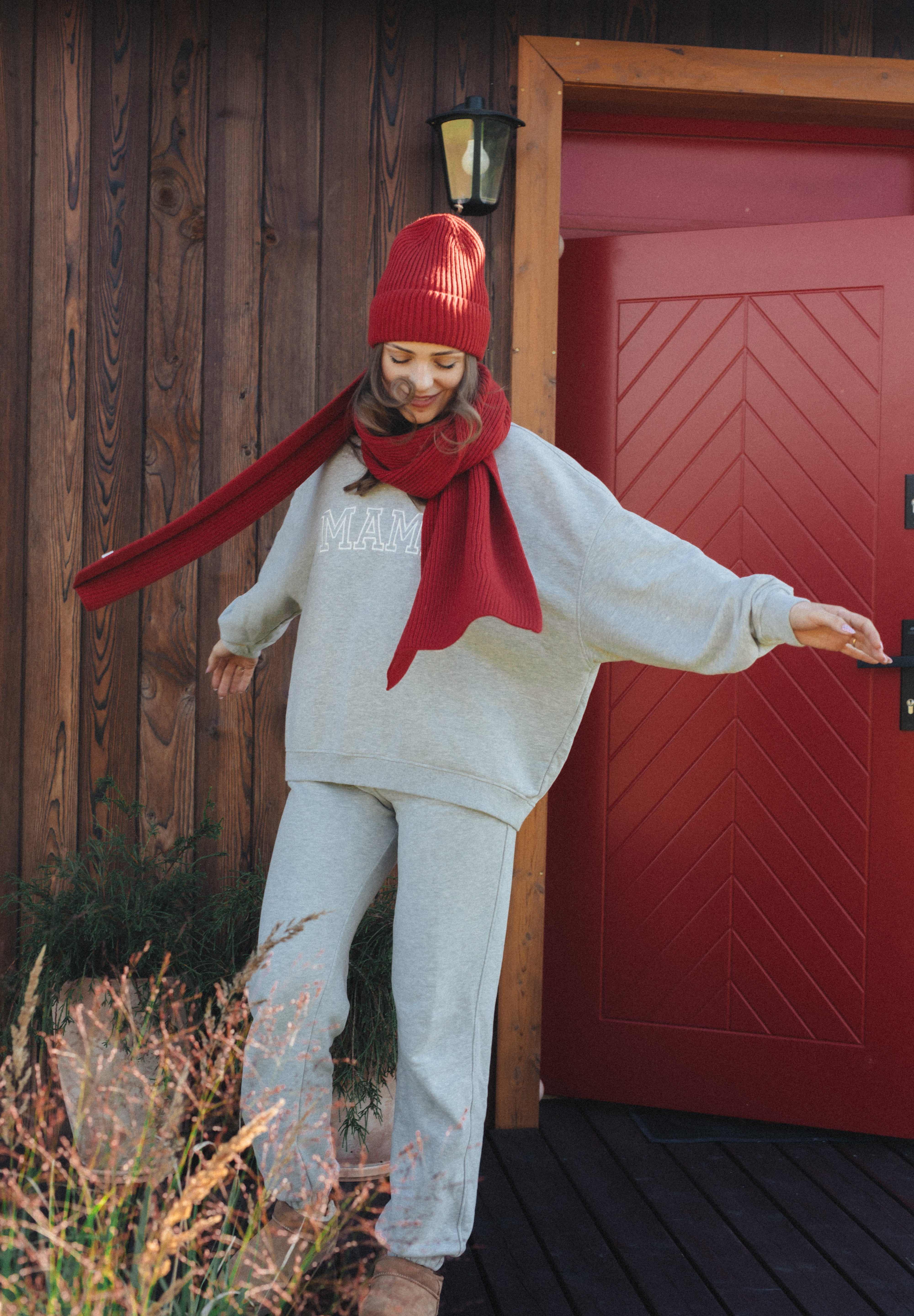 Szal Salvia z wełny merino Red