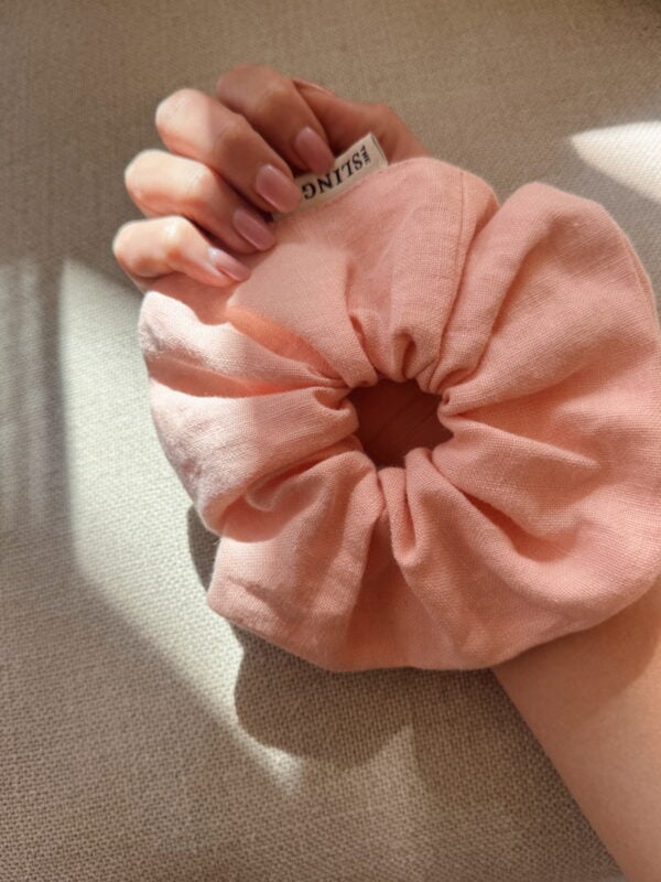 Lniana gumka scrunchie - Peach
