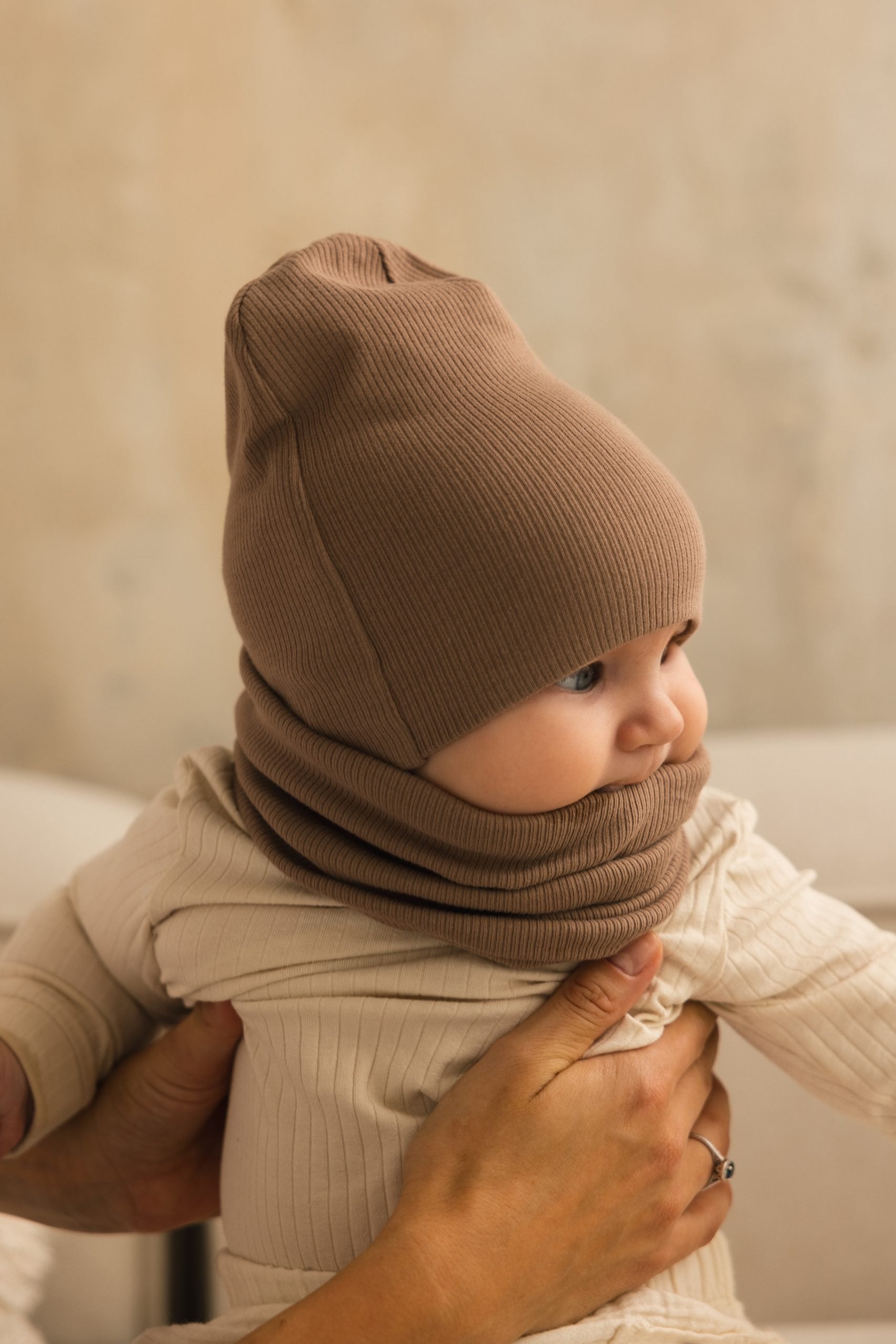 Bawełniana czapka & komin – Taupe