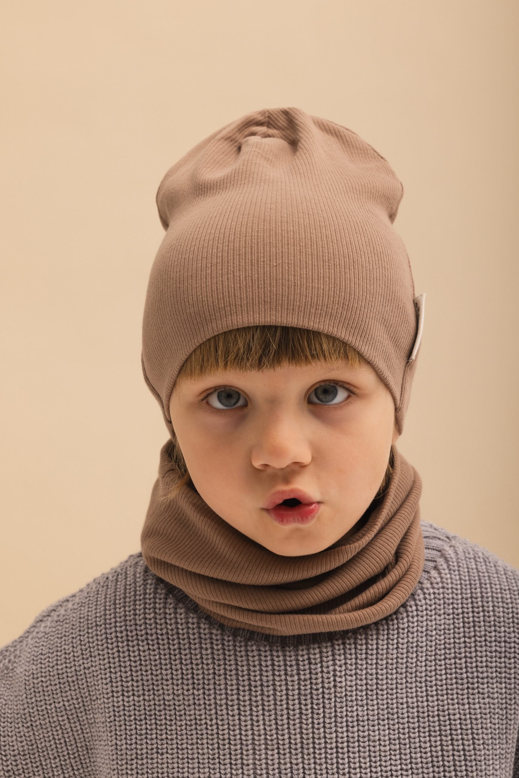 Bawełniana czapka & komin – Taupe