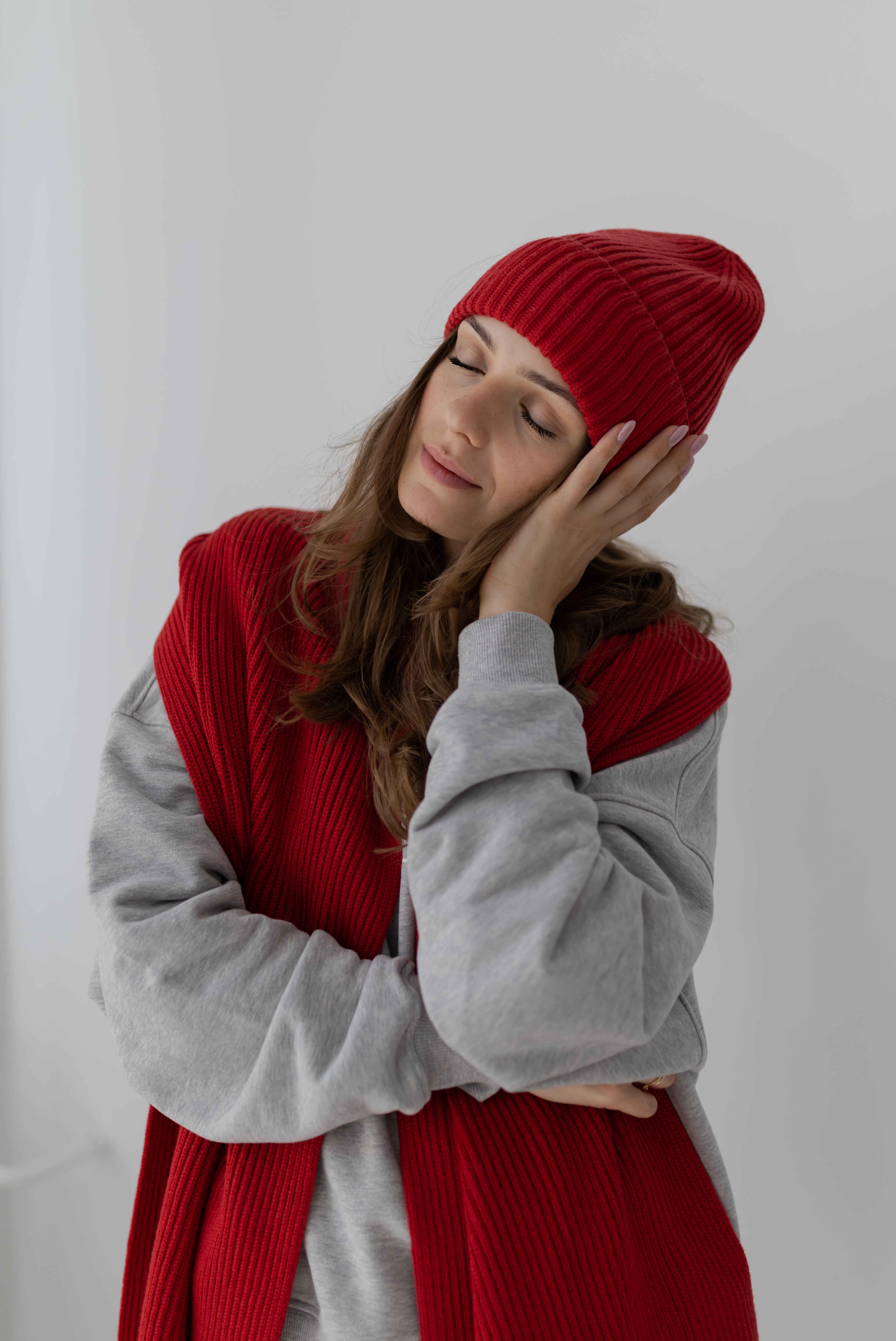 Szal Salvia z wełny merino Red