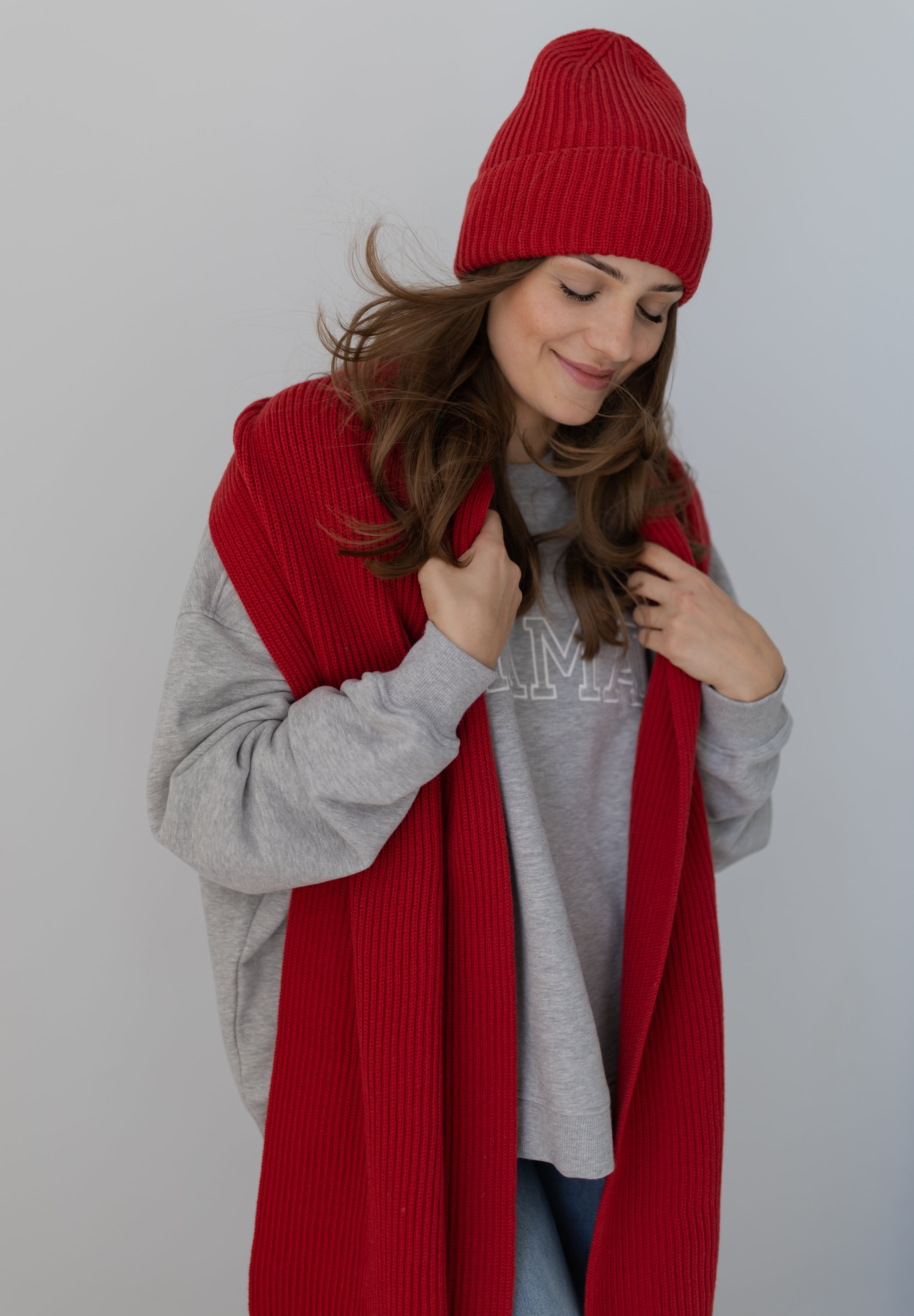 Szal Salvia z wełny merino Red