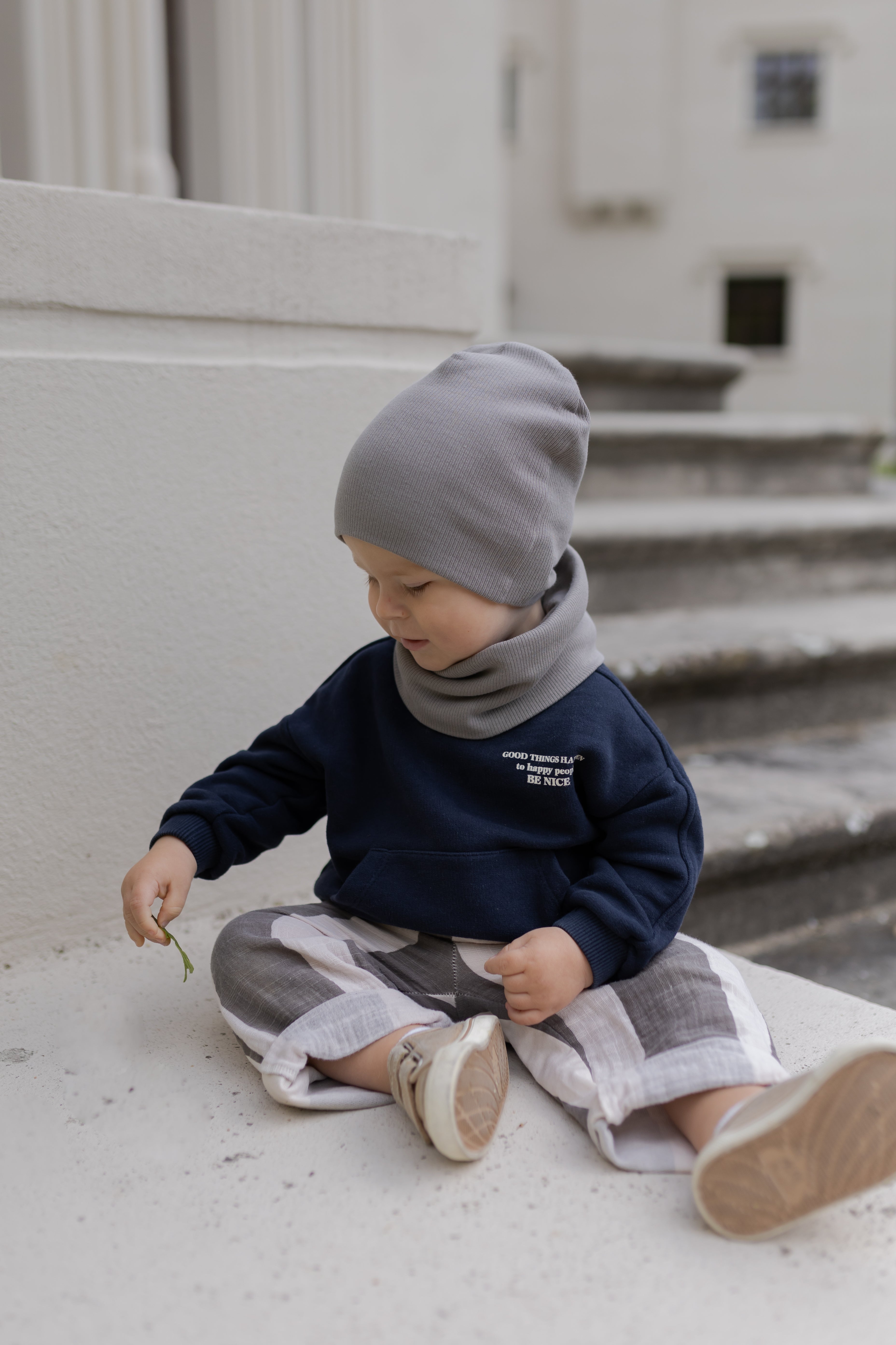 Bawełniana czapka & komin – Ciemny Szary