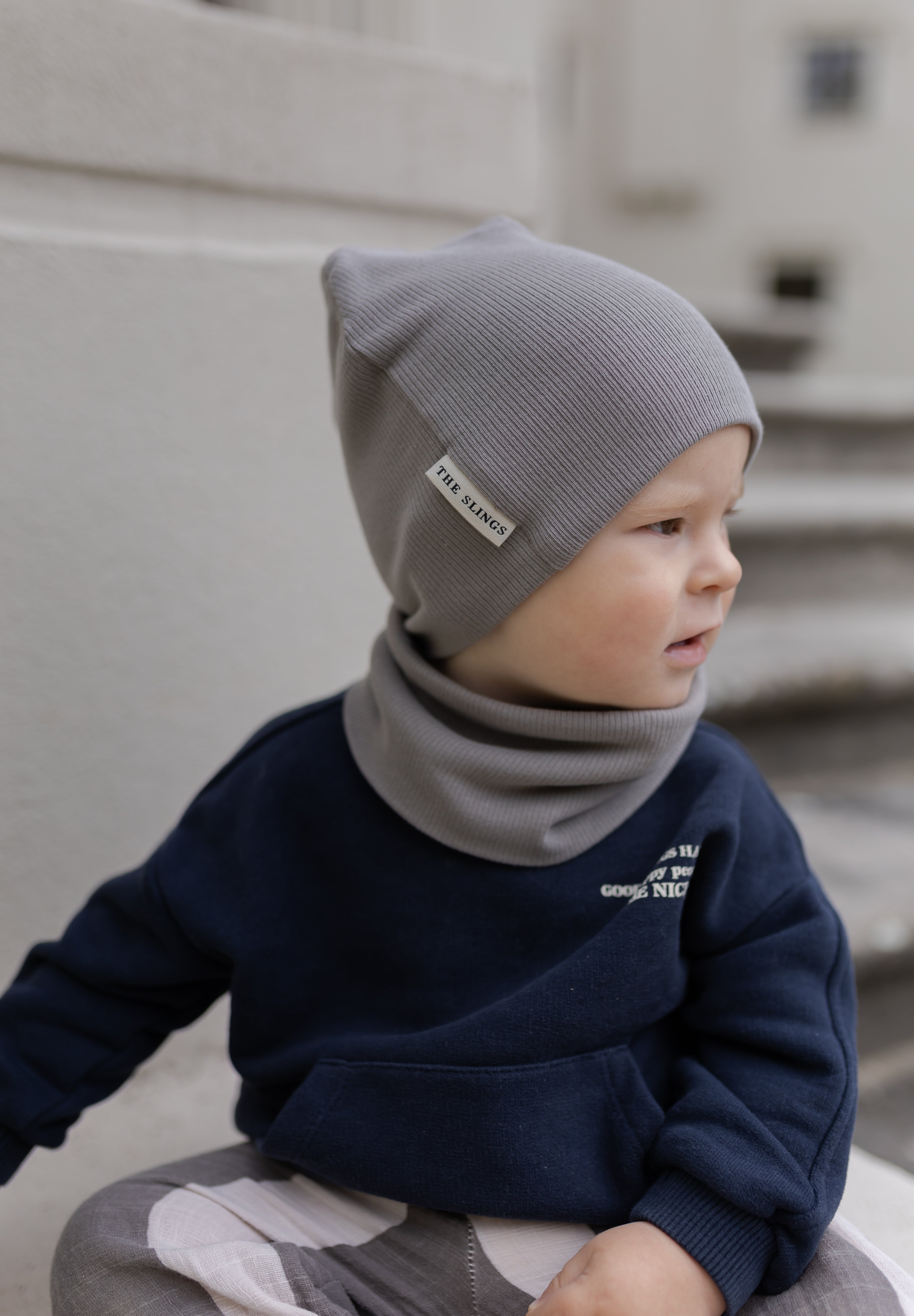 Bawełniana czapka & komin – Ciemny Szary