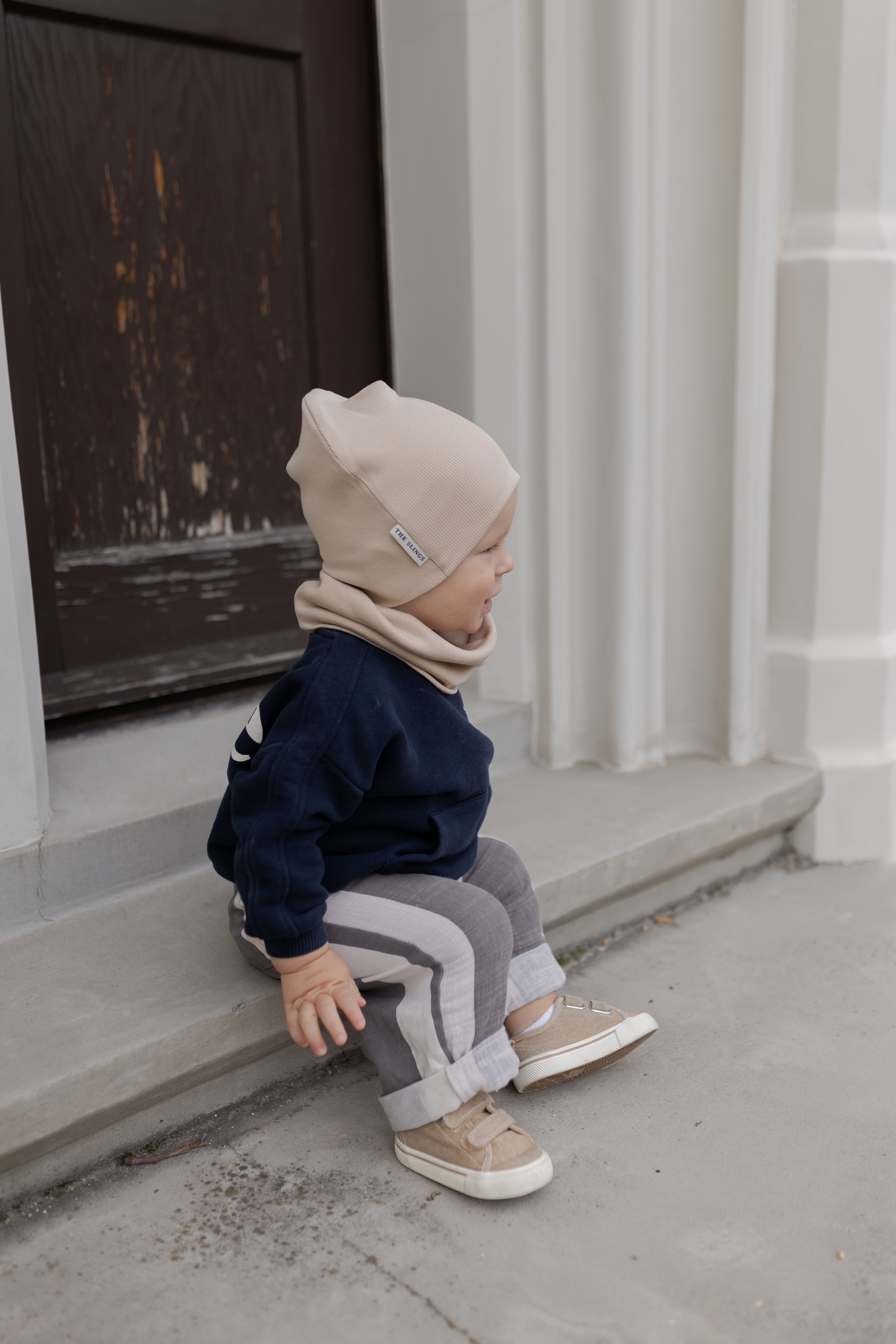 Bawełniana czapka & komin - Biscuit