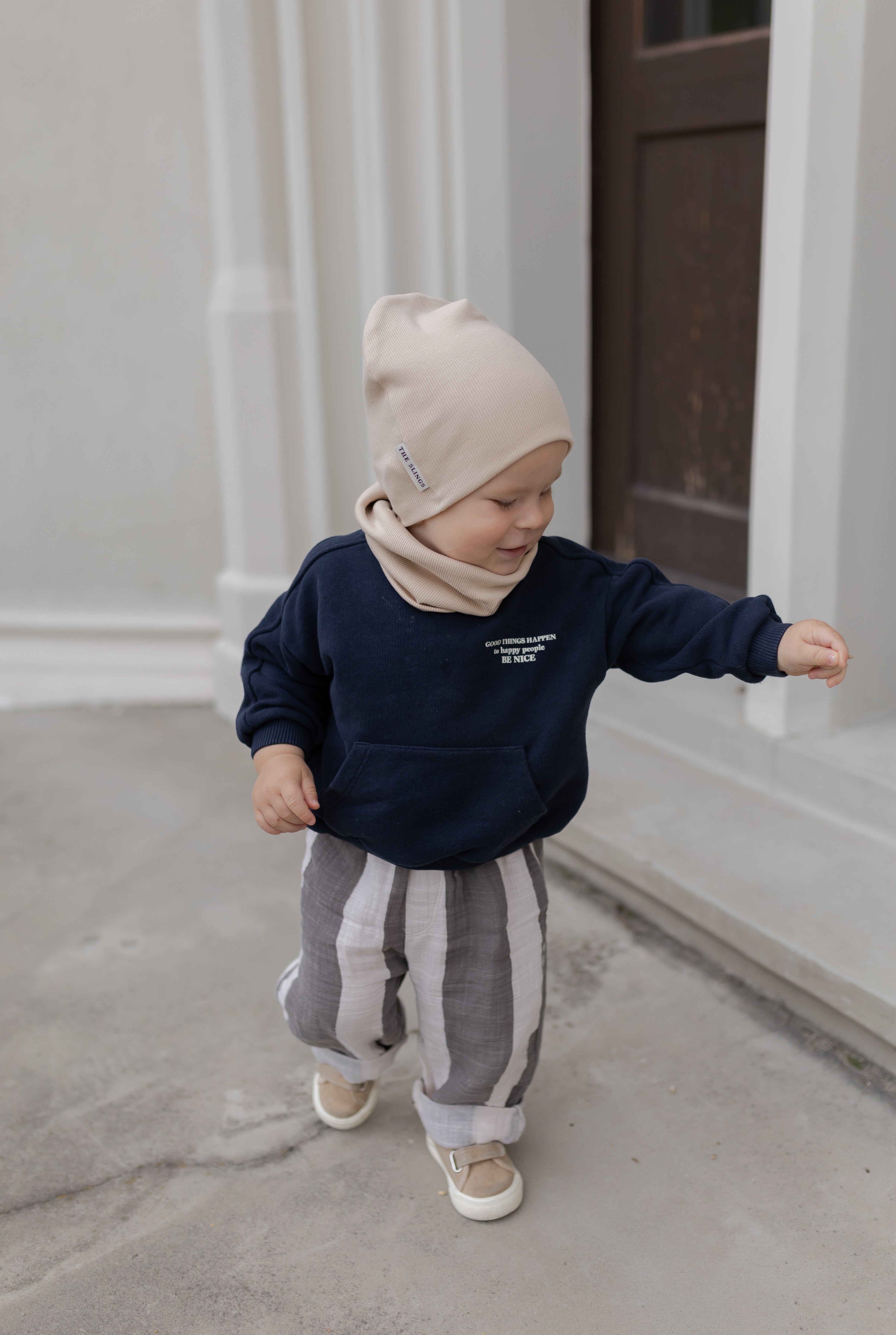 Bawełniana czapka & komin - Biscuit