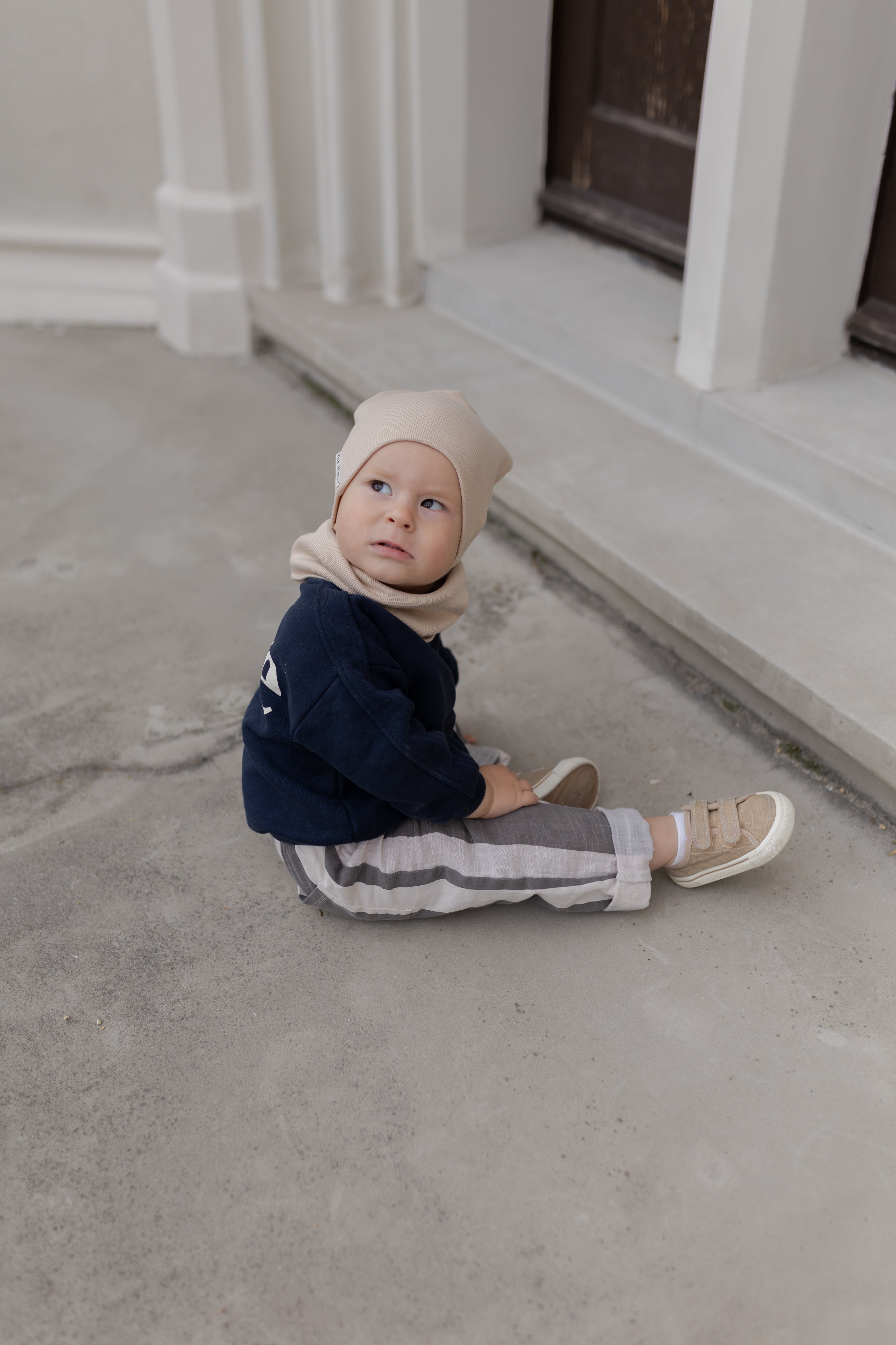 Bawełniana czapka & komin - Biscuit