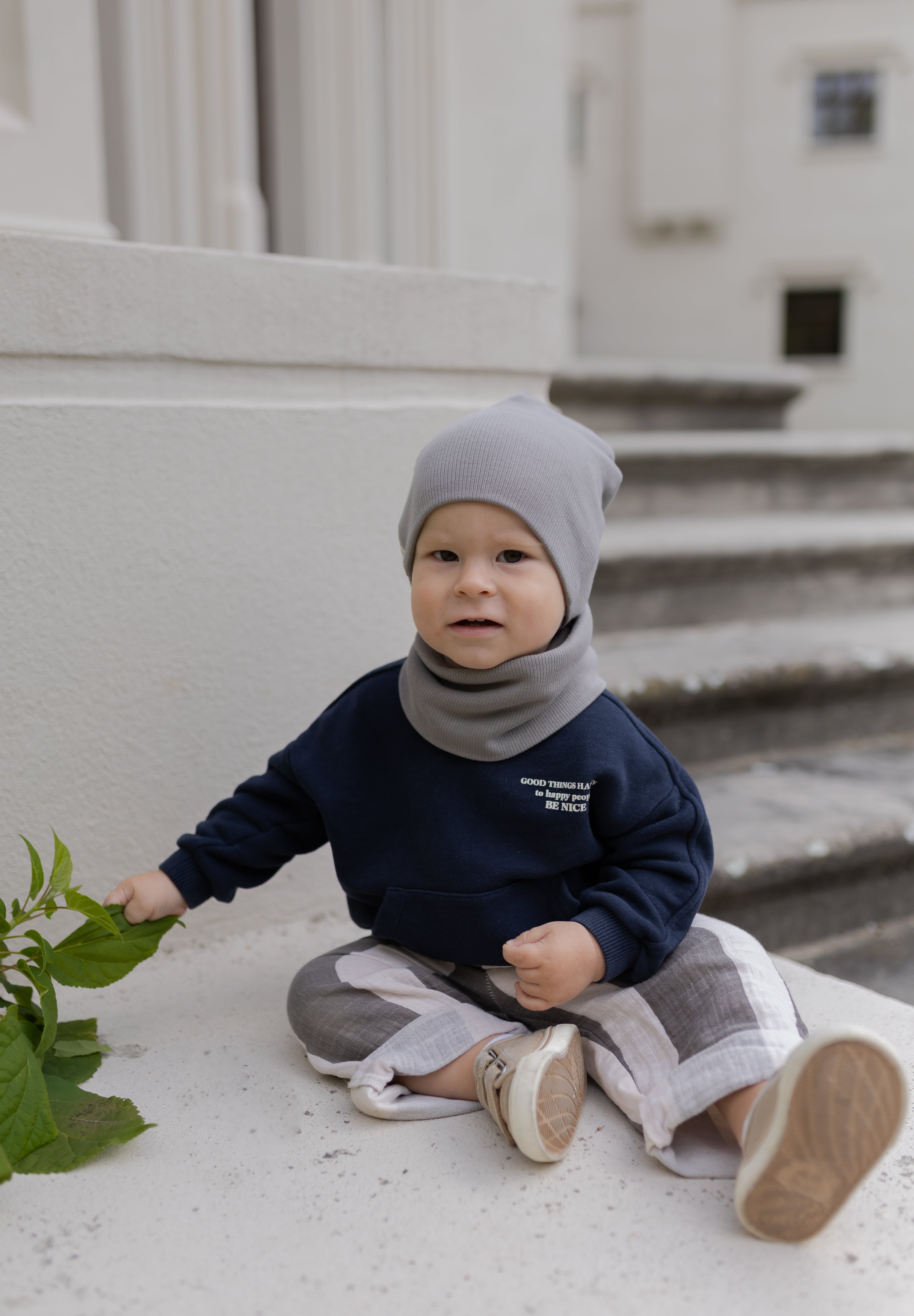 Bawełniana czapka & komin – Ciemny Szary