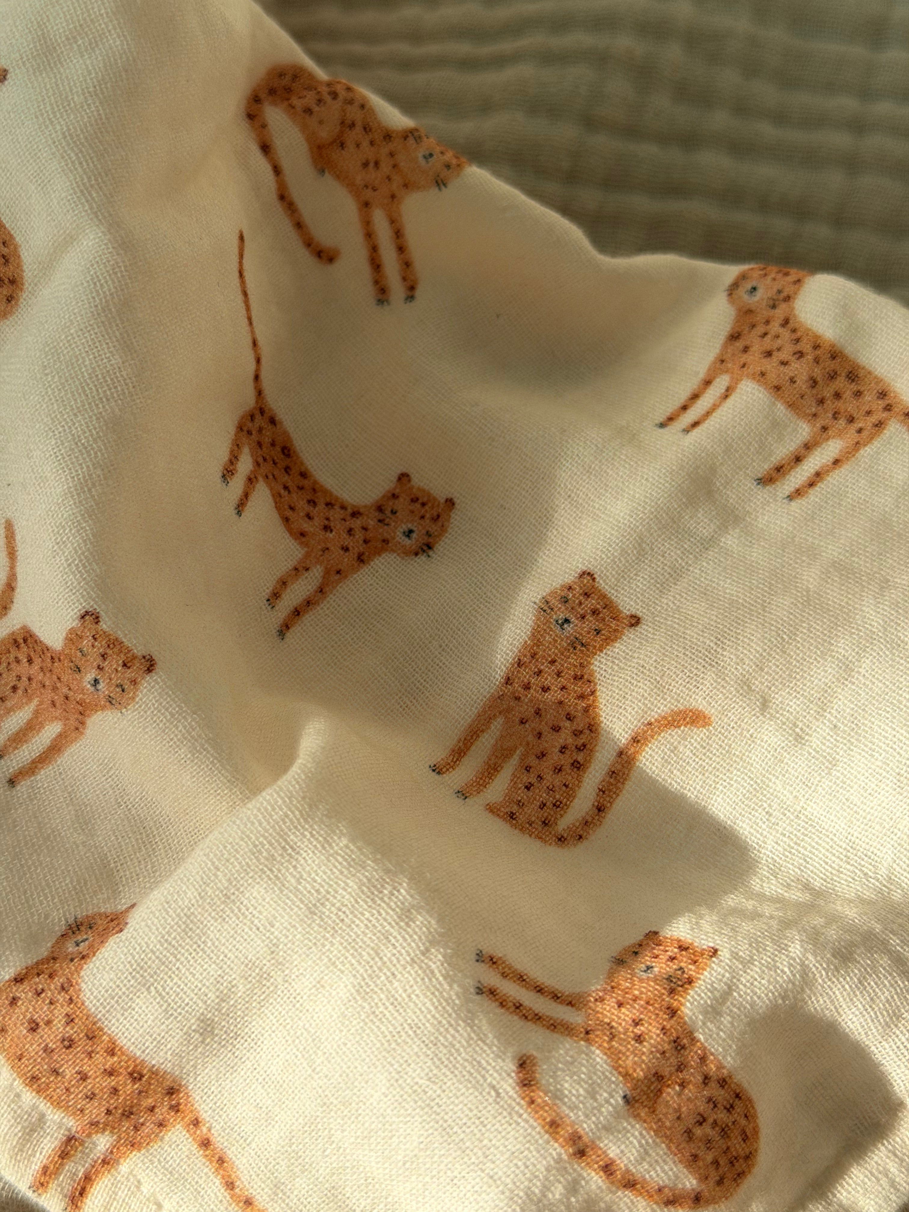 Midi Leopards & Taupe - zestaw midi pieluszek muślinowych