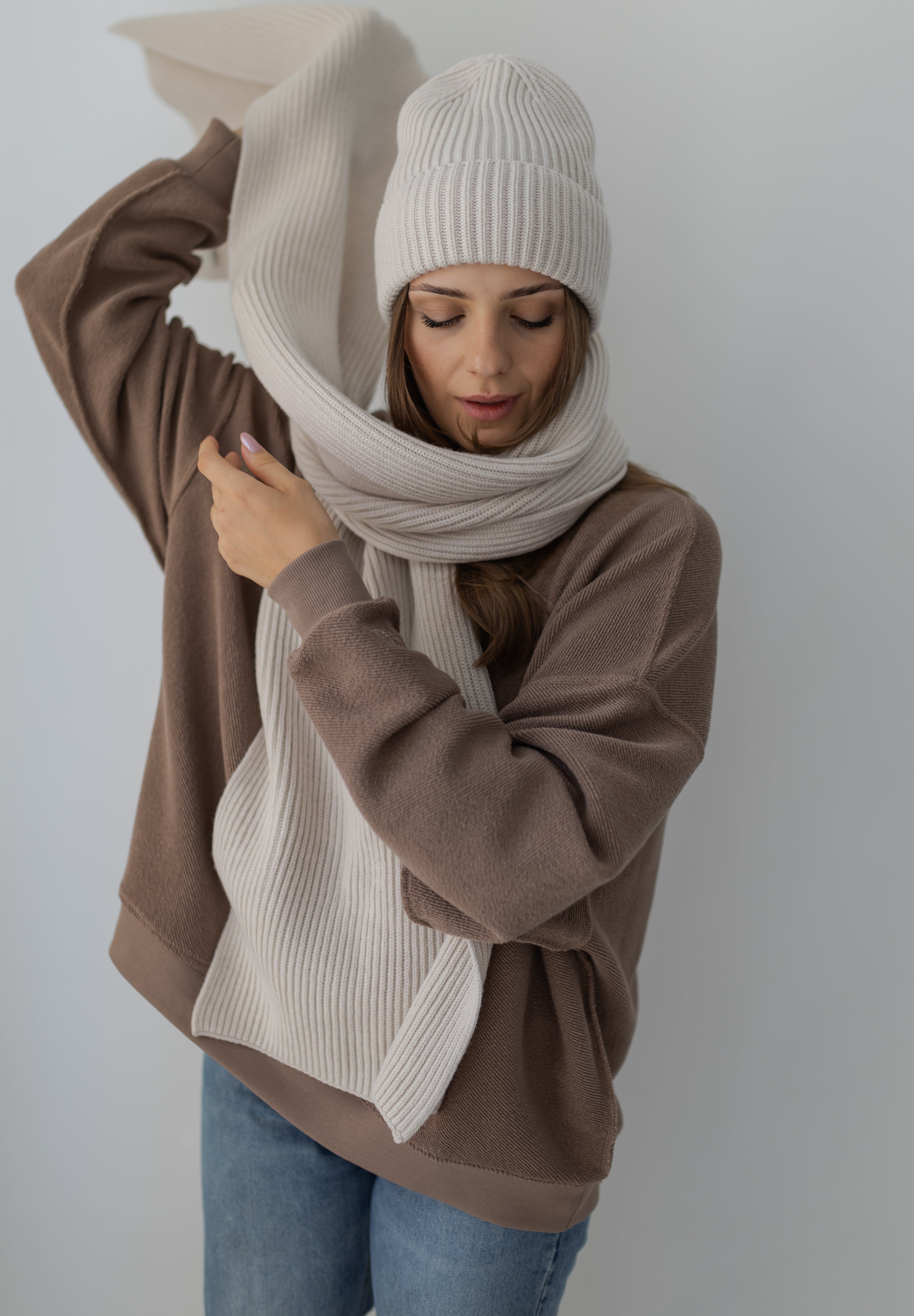 Szal Salvia z wełny merino Cream